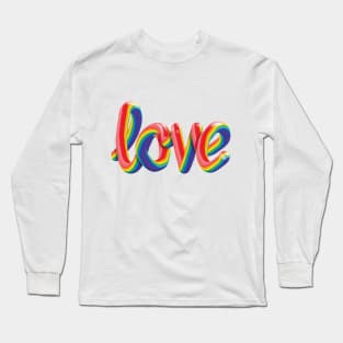 Love 3D Text Lettering Rainbow Gay Pride Flag Long Sleeve T-Shirt